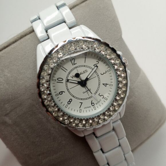 Versales White Ceramic Bling Face Wrist Watch - Picture 1 of 5